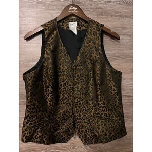 Jacqueline Ferrar Vintage Vest size 12 zipper leopard animal print Jazz